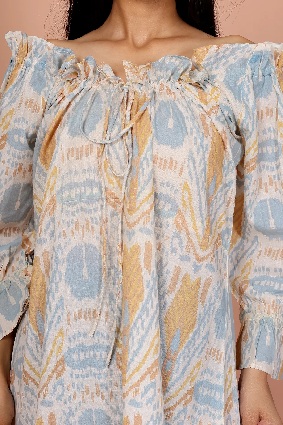 The Pastel Muse – Abstract Printed Ruffle Hem Midi Dress