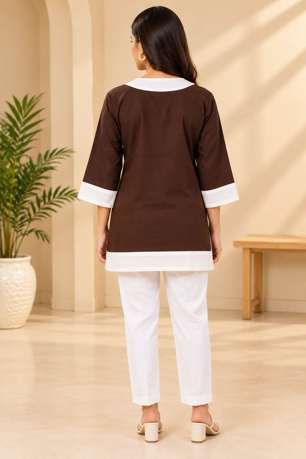 Women’s Brown V-Neck Straight Kurti